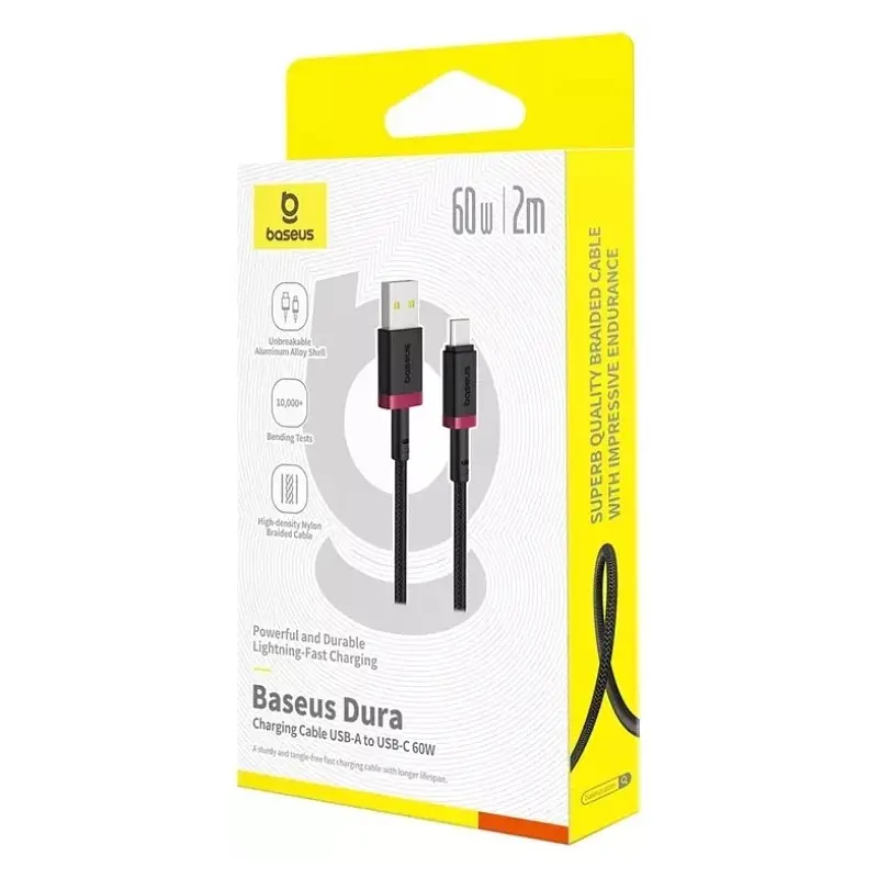 Кабель Baseus Dura Series Fast Charging Cable USB to Type-C 60W 2 м Червоний+чорний - фото 2
