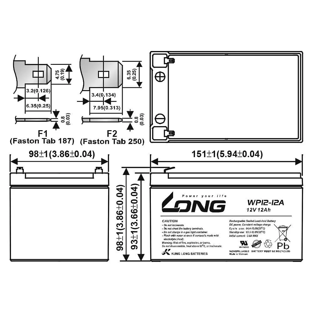 Акумуляторна батарея для ДБЖ Long 12 V / 12 А*ч (WP12-12A) - фото 5
