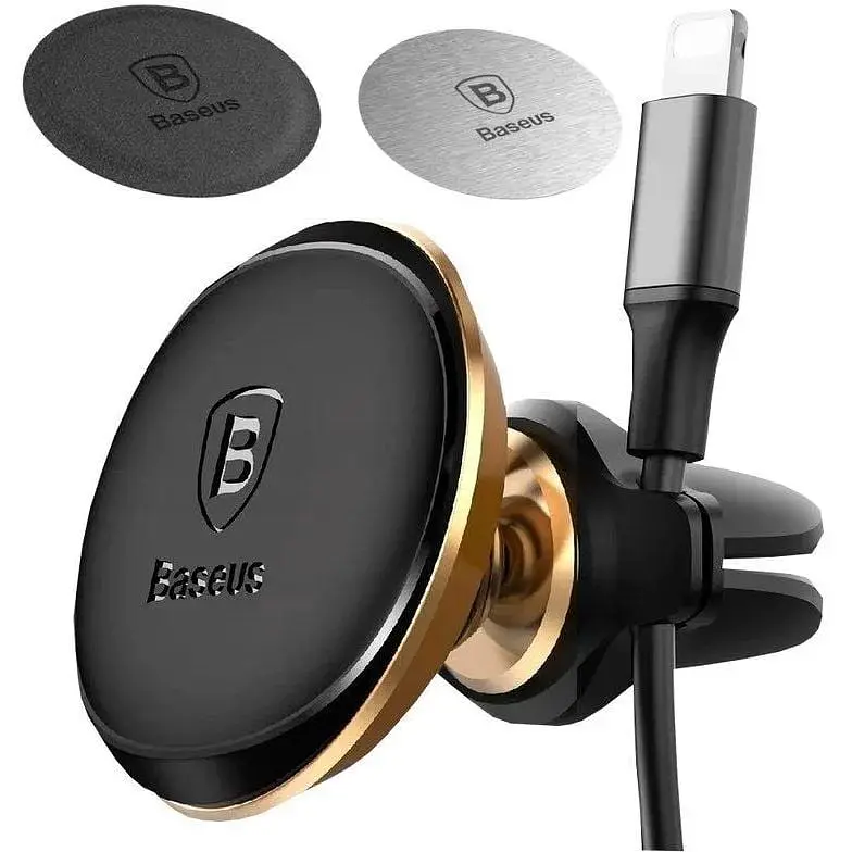 Автотримач Baseus Magnetic Air Vent Car Mount With Cable Clip (SUGX020015) чорно-золотистий - фото 4