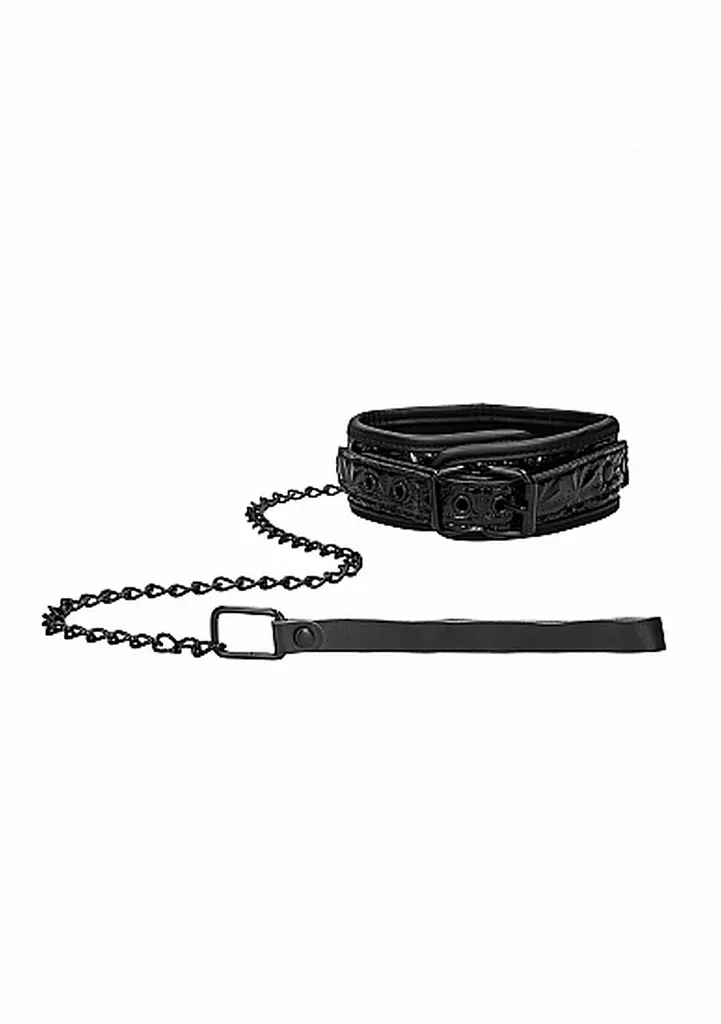 Нашийник з повідцем Ouch! Luxury Collar with Leash (чорний)
