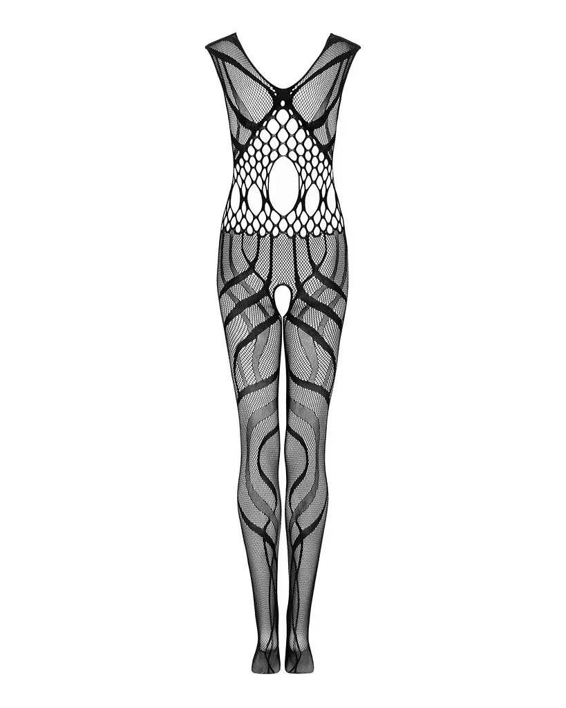 Сітчастий бодістокінг з вирізами та малюнком Obsessive Bodystocking G328 S/M/L, чорний, комбінезон - фото 6