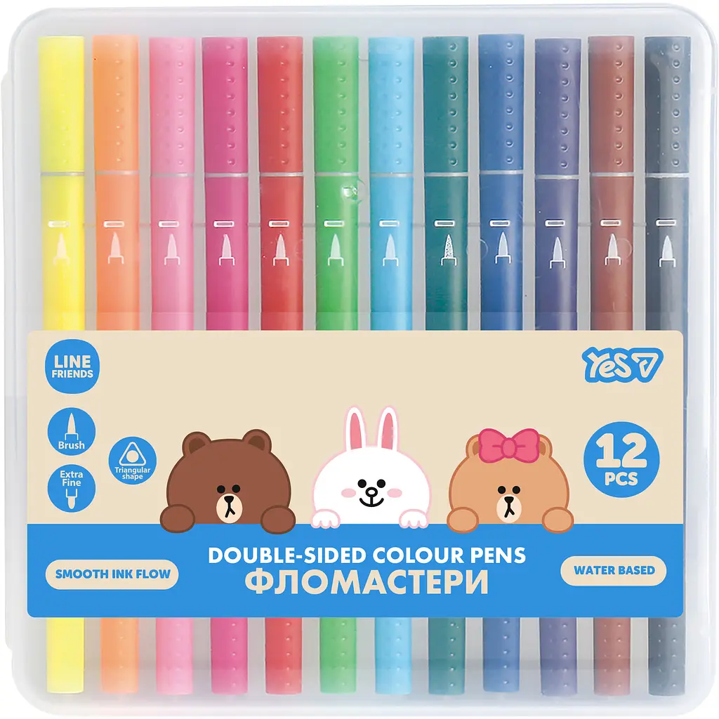 Маркери двосторонні Yes Line Friends 12 кольорів (650613)