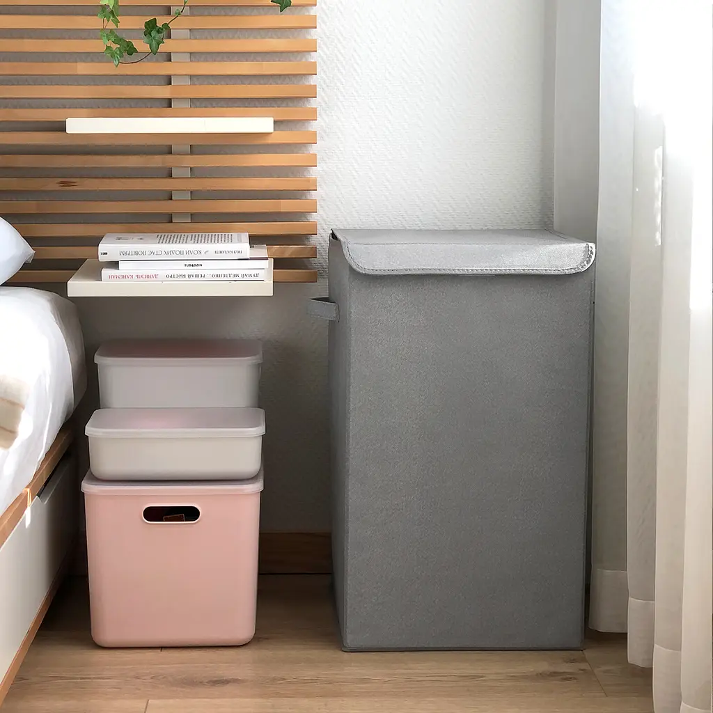 Ящик для зберігання МВМ My Home текстильний з кришкою 340х340х580 мм сірий (TH-02 GRAY) - фото 5