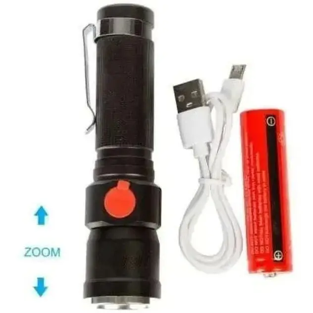 Ручной фонарь RB-203 с зумом Zoom T6 18650 micro-USB Черный - фото 2