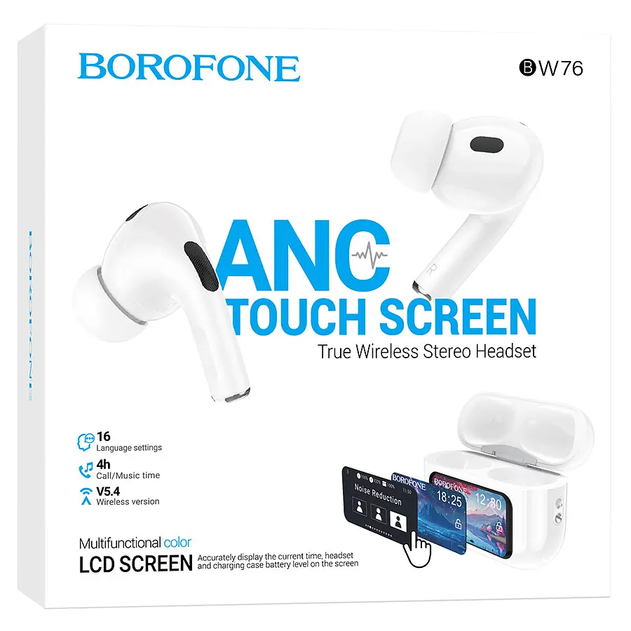 Бездротові навушники TWS BOROFONE BW76 Brocade, touch screen, ANC, Champagne White (6941991114236) - фото 10