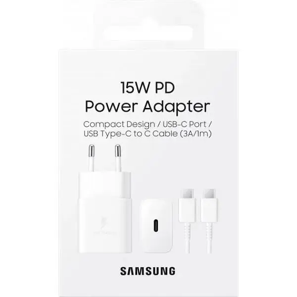 Мережевий зарядний пристрій Samsung 15W PD + Cable USB-C to USB-C White (EP-T1510XWEGEU) [65028] - фото 5
