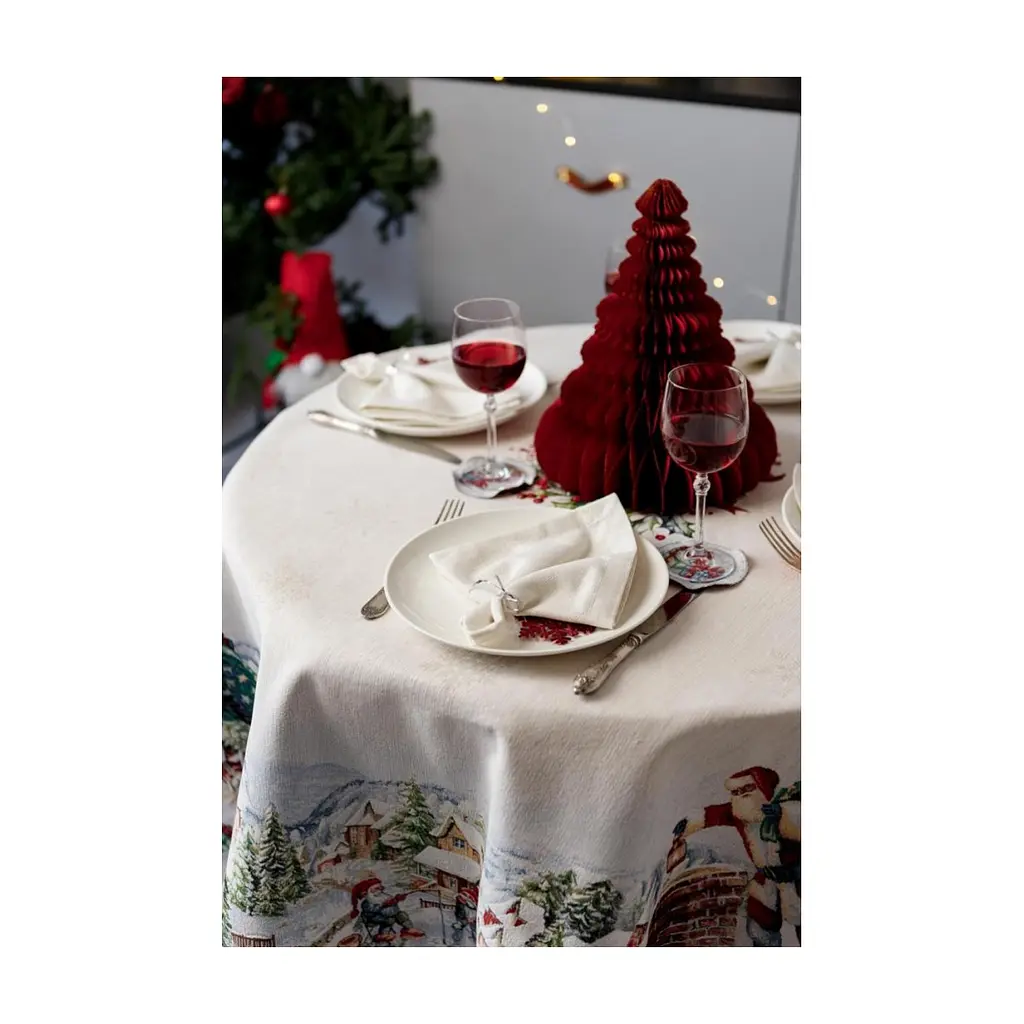 Скатертина Прованс гобеленова з велюром Снігова зима Dx180 см (037482) - фото 5