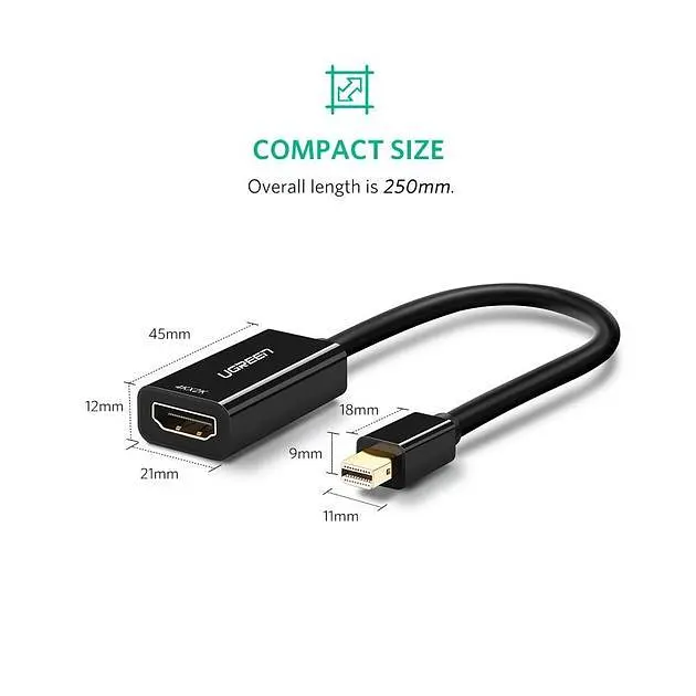 Переходник Ugreen Mini DP to HDMI Converter 4K@30Hz Black (40360) - фото 5