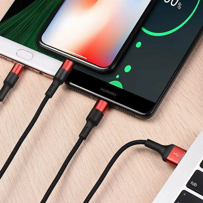 Кабель Hoco X26 Xpress 3-in-1 (Lightning + Micro USB + Type-C) 1 м чорно-червоний - фото 3