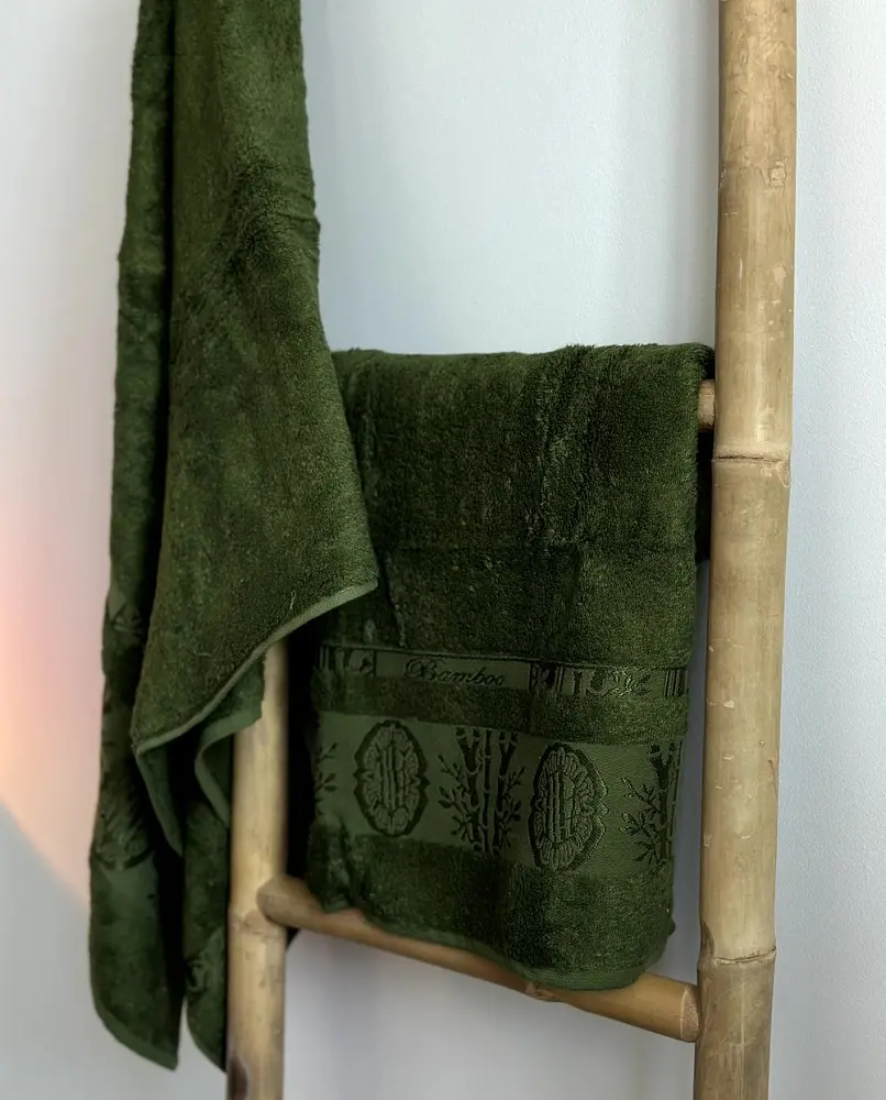 Набір турецьких бамбукових махрових рушників Zeron 50х90+70х140 Bamboo Agaс Desen зелений 1 - фото 4