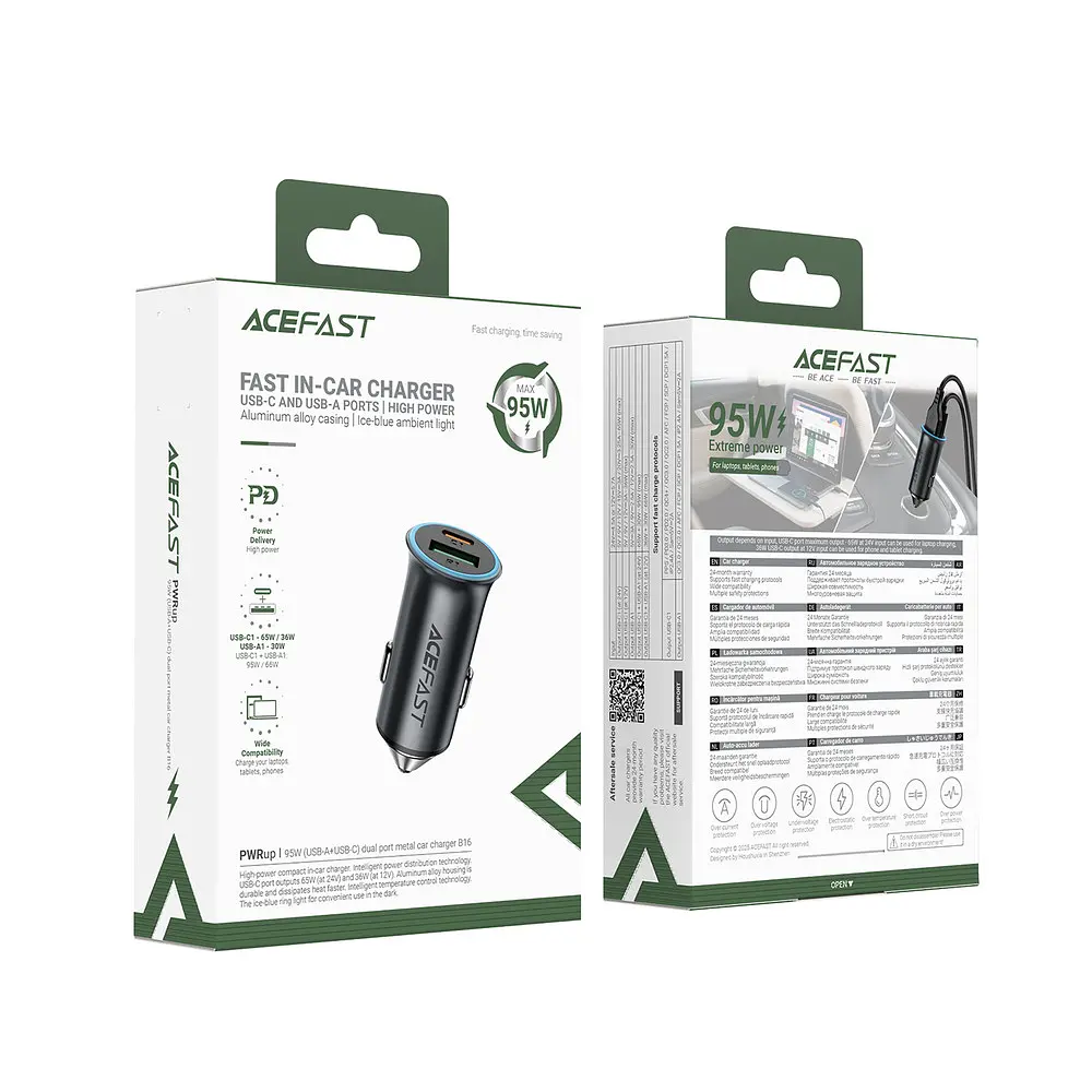 Автомобільний зарядний пристрій ACEFAST B16 95W (USB-A+USB-C) dual port metal car charger - фото 2