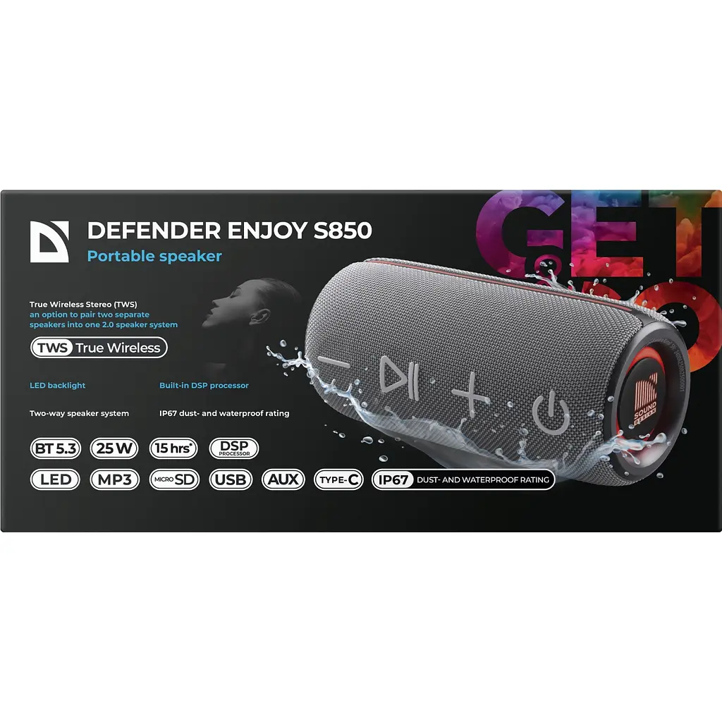 Акустична система 1.0 Defender Enjoy S850 25Вт RGB/BT/TF/TWS/DSP/IP67 чорна - фото 8