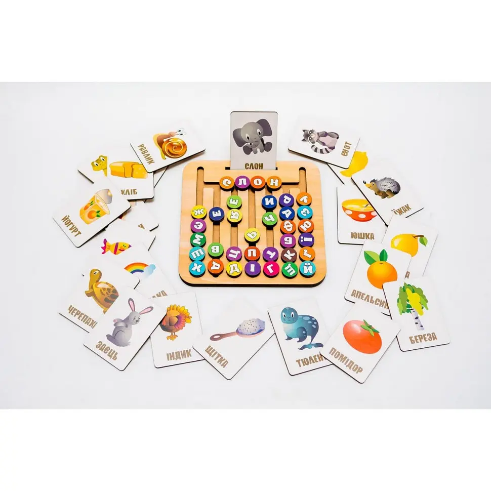 Деревянная игрушка монтессоры "Азбука лабиринт" PuzzleOK Puz-72859, 25 карт 35 букв - фото 4