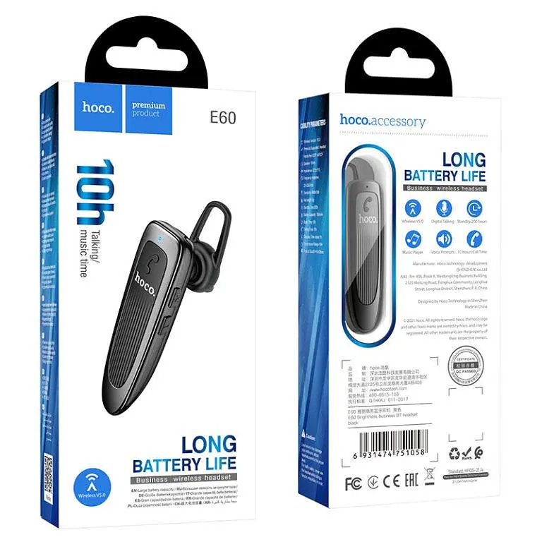 Bluetooth гарнітура HOCO E60 Brightness business BT headset Чорний - фото 2