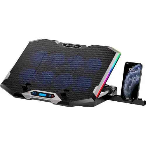 Підставка для ноутбука до 21" GamePro CP870, Black, RGB підсвічування, 8 x 70 мм вентилятор (2400 rpm), LCD-дисплей, метал/пластик, 2xUSB 2.0, 412 х 295 х 40 мм, 1100 г, регулювання швидкості вентиляторів та кута нахилу - фото 3