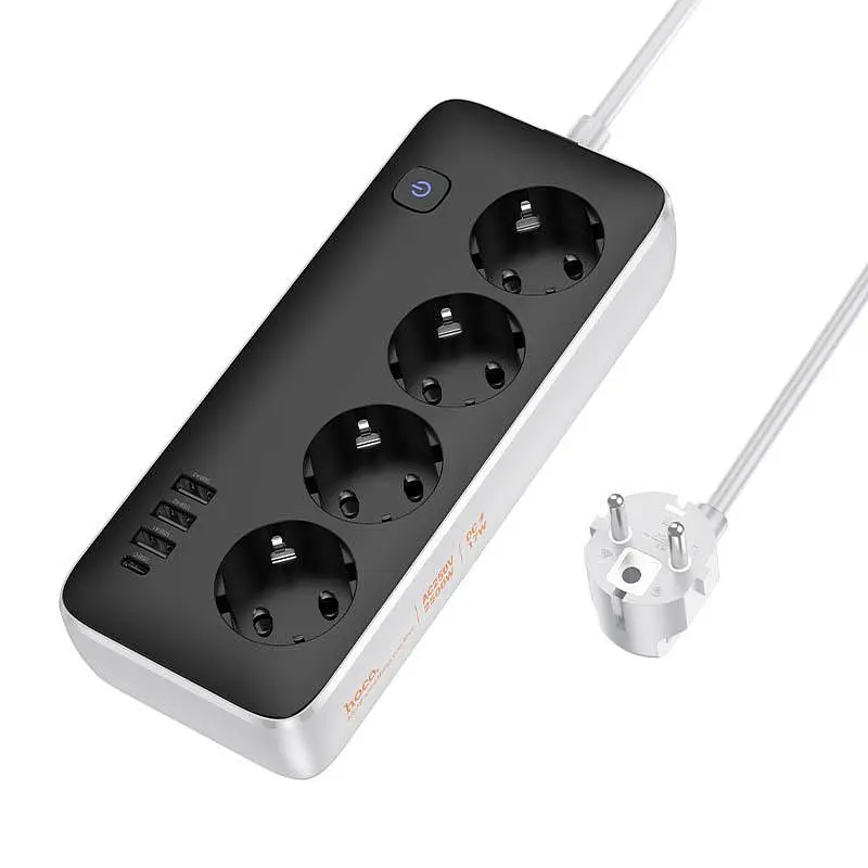 Удлинитель Hoco AC21 Sunlight 4-bit (1C/3A/4xSocket) (1.5m) White - фото 2