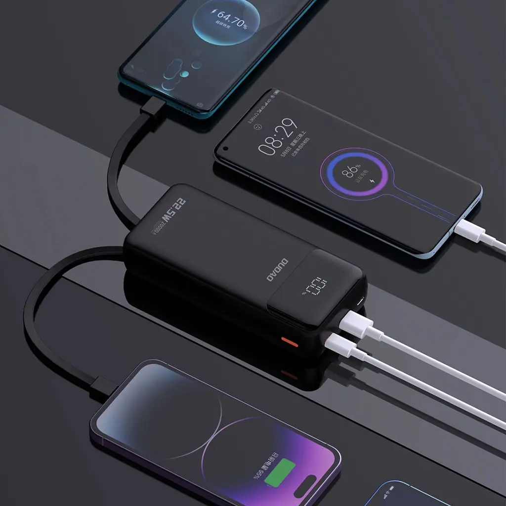 Універсальна мобільна батарея Dudao 20000mAh K15 Pro 22,5W PD USB-A,USB-C In/Out,with built-in USB-C/Lightning cables Black (6977196682430) - фото 2