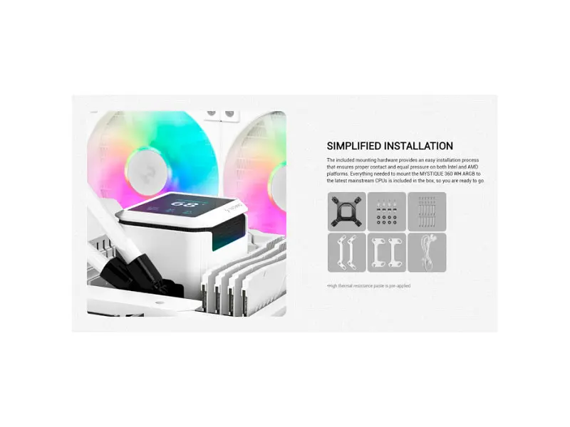 Водяне охолодження Deepcool MYSTIQUE 360 ARGB White (R-LX360-WHDSNMCP-G-1) - фото 8