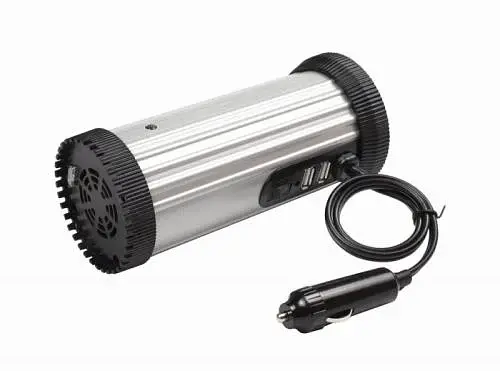 Автомобільний інвертор 150 Вт, EnerGenie, Silver/Black, 2xUSB (5V/2.1A), вхідна напруга 10-16 VDC (вилка для автомобільного прикурювача), металевий корпус (EG-PWC150-01)