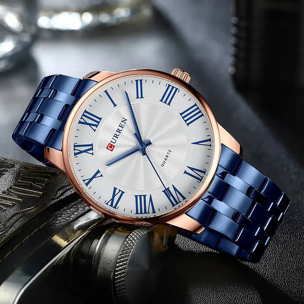 Наручний годинник чоловічий 8422 Blue-Gold-White Curren acs0031448 - фото 4
