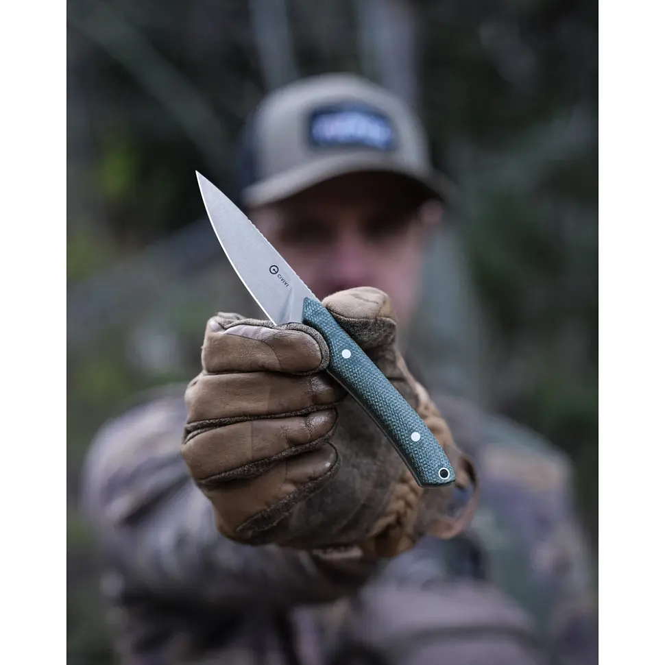 Ніж фіксований кишеньковий Civivi High Grass Field Knife (7,4 см) 14C28N / Micarta зелений з чохлом - фото 13