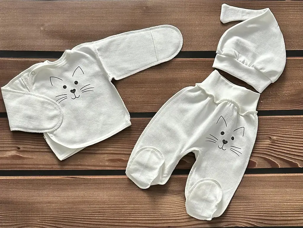 Комплект одягу для новонароджених утеплена кофточка, повзунки і шапочка для малюків зріст 56 см BST Кіт молочний - фото 2