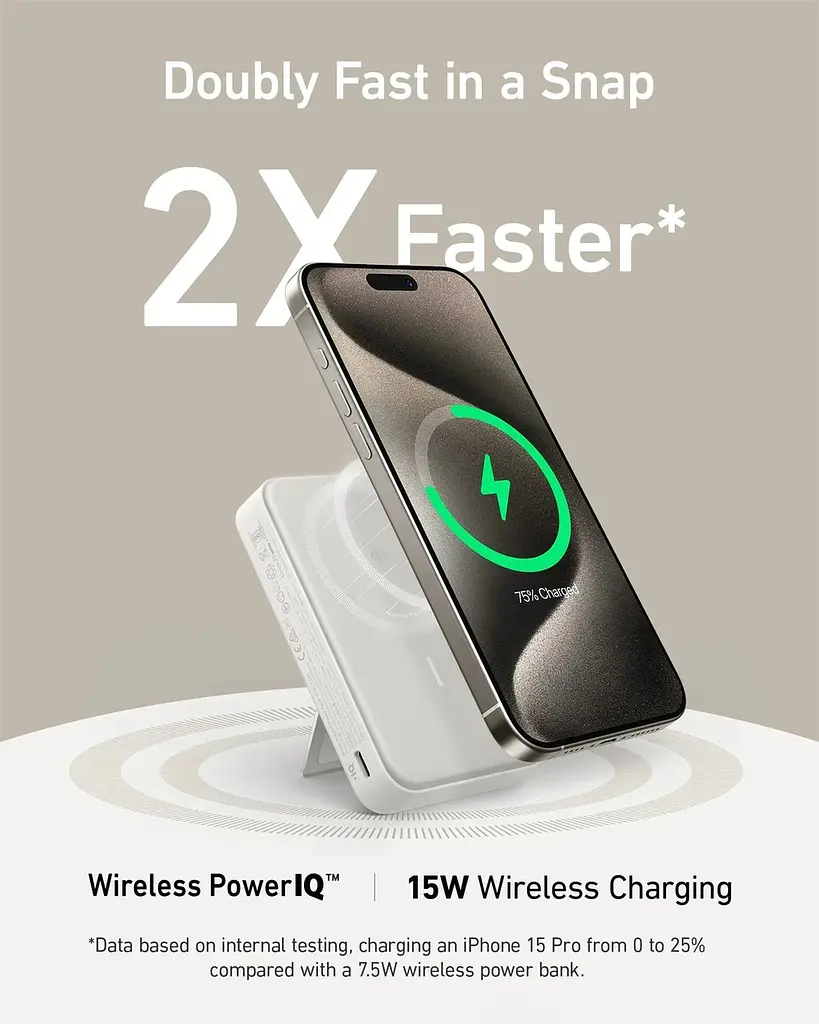 Портативний зарядний пристрій Anker MagGo 10000 mAh Qi2 15W + USB-C PD 27W Білий (7181286) - фото 6
