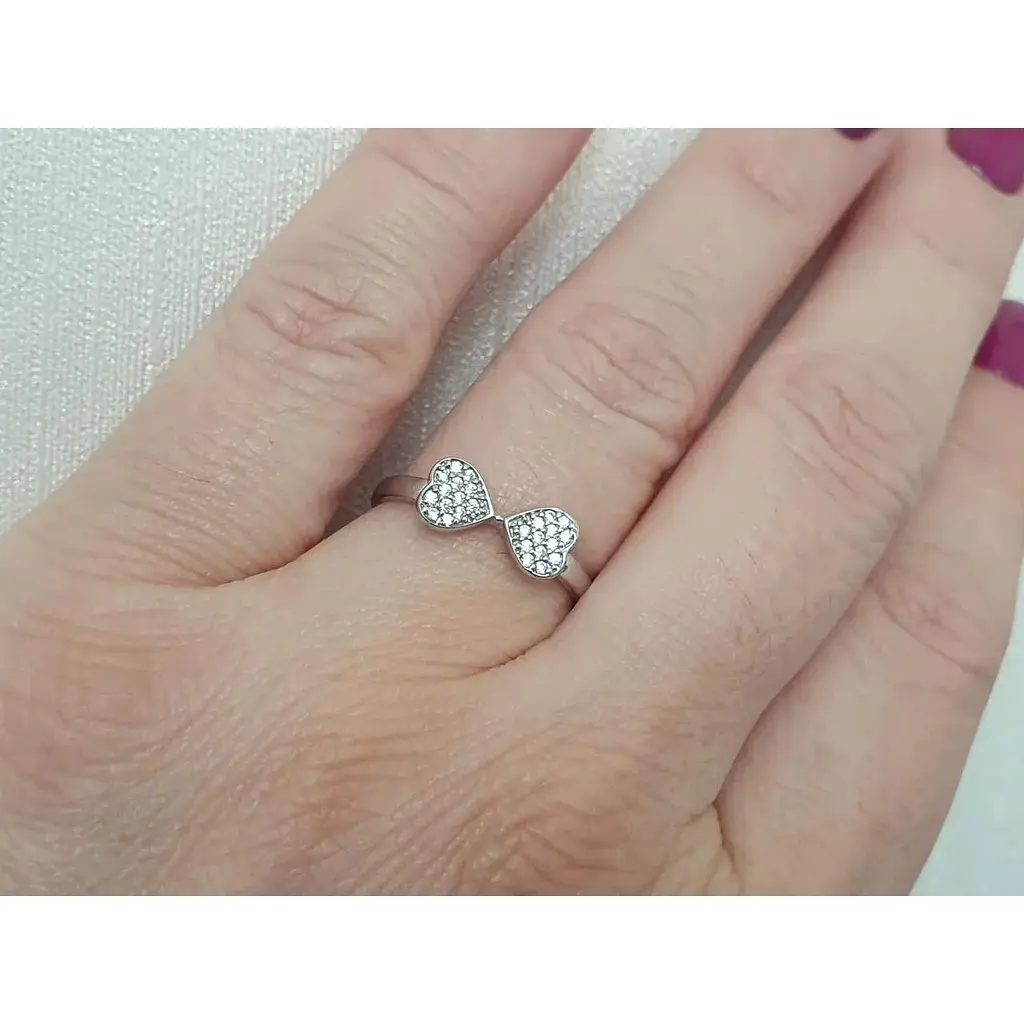 Срібне кільце Лазурит Сердечка з фіанітами. 19118Р 17,5 - фото 4