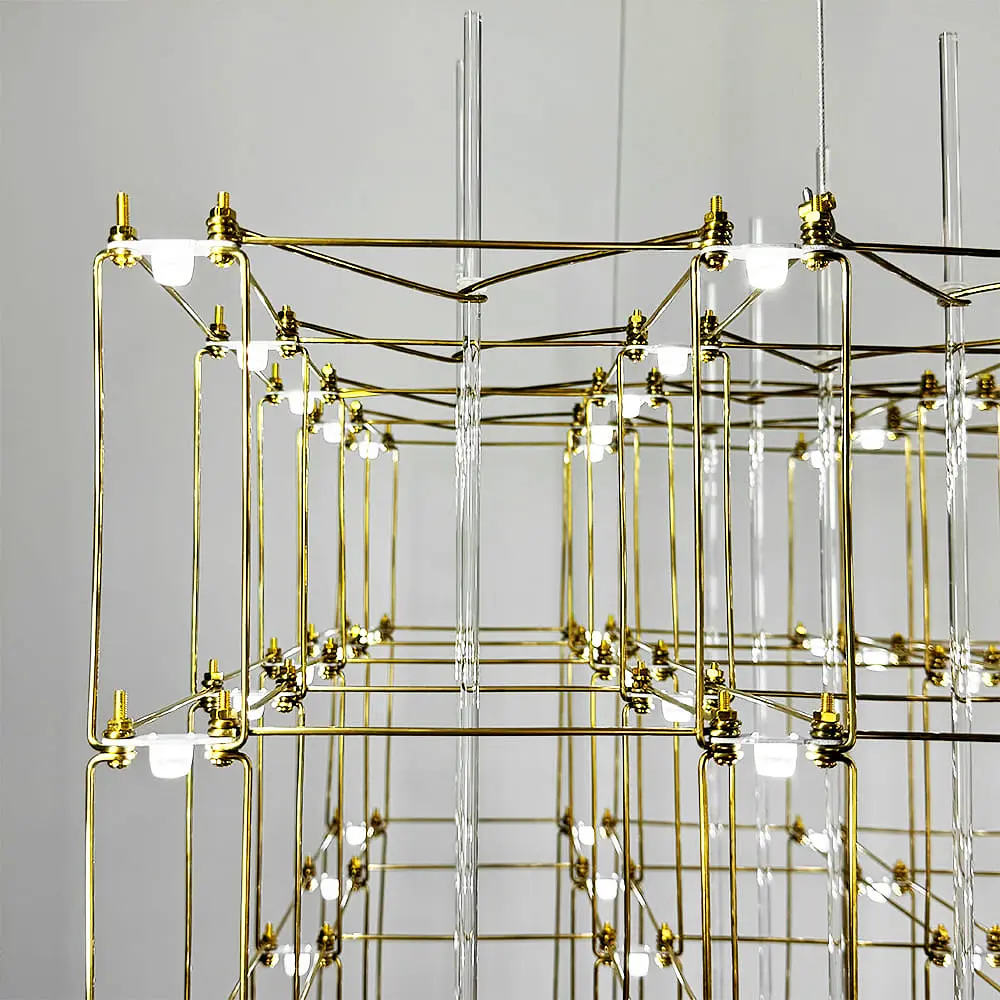 Кубическая золотая люстра в форме параллелепипеда 111х60х60 см Line F | Ст. MJ201-1110*600*600 Titanium - фото 2