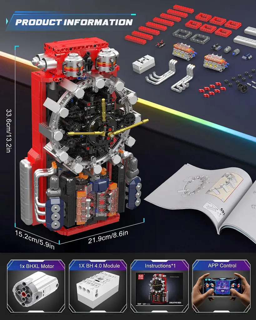 Конструктор механічний годинник Mould King Cyberpunk Mechanical Clock 10187 часи акумуляторні, для дорослих та дітей, 1601 деталей - фото 7