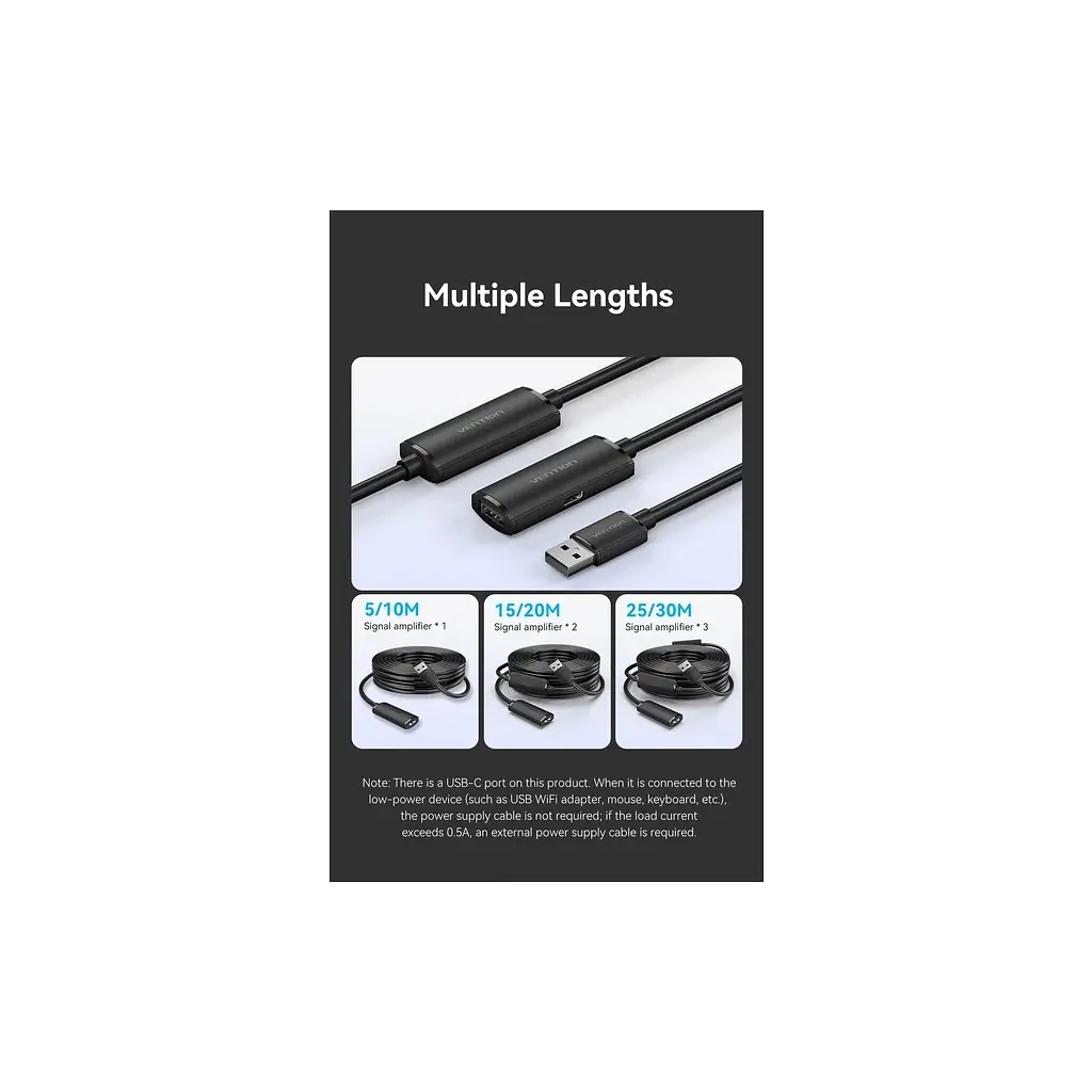 Дата кабель USB 2.0 AM/AF 10.0m Active black Vention (CBKBL) - фото 11