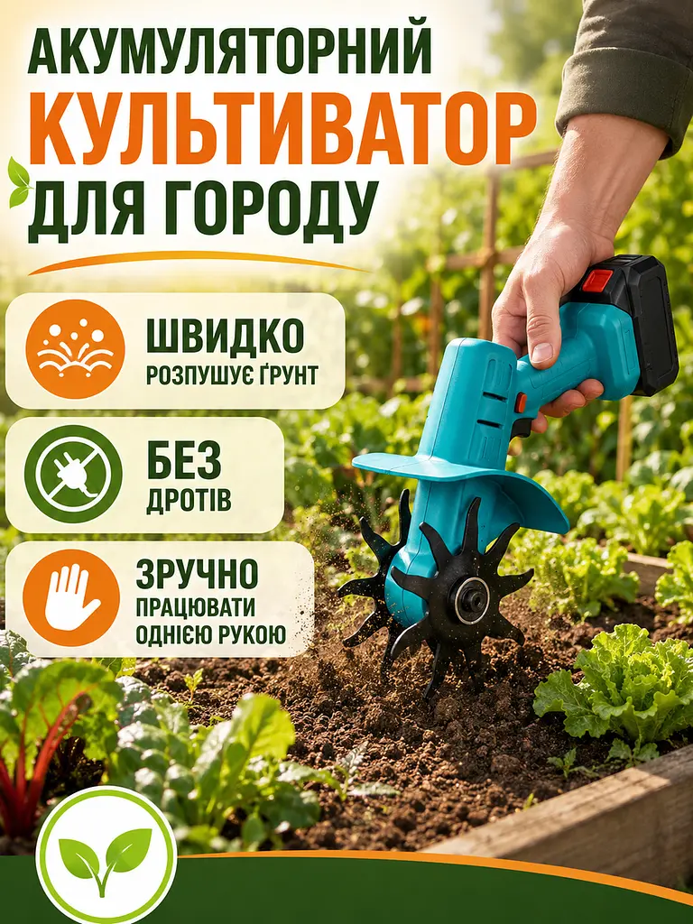 Міні культиватор акумуляторний синій для розпушування землі, саду, клумб і грядок (49675919) - фото 2