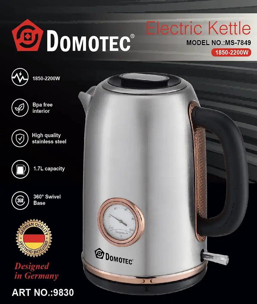 Електрочайник з термометром та корпусом з нержавіючої сталі Domotec MS 7849 - фото 2