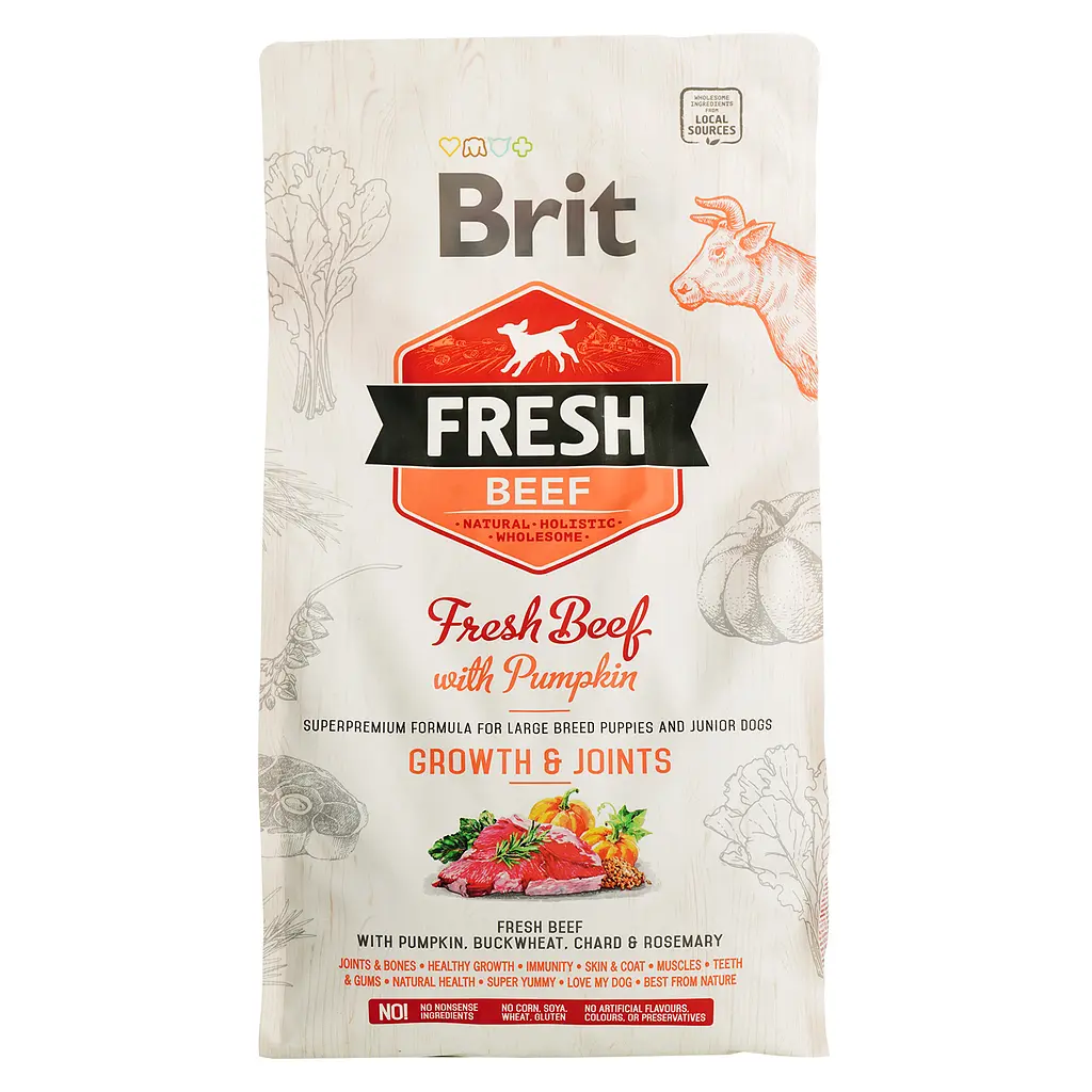 Сухий корм для цуценят великих порід Brit Fresh Beef & Pumpkin Puppy Large з яловичиною і гарбузом 2.5 кг - фото 2