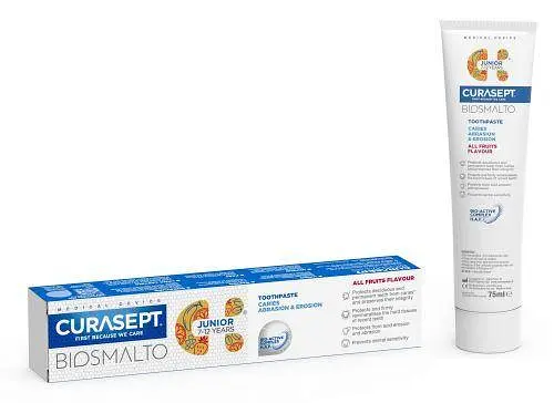 Дитяча зубна паста CURASEPT BIOSMALTO JUNIOR проти карієсу, ерозії та стирання, 7-12 років, 75 мл