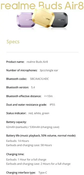 Бездротові навушники TWS - Realme Buds Air 8 фіолетові - фото 7