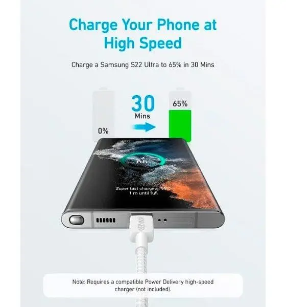 Кабель Anker 322 USB-A - USB-C, 1.8м, White (A81H6H21) - фото 3