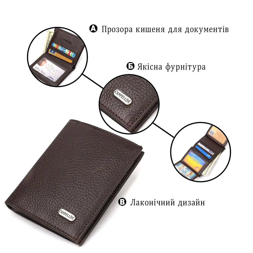 Компактний гаманець для чоловіків із натуральної шкіри флотар Canpellini 21873 коричневий - фото 7
