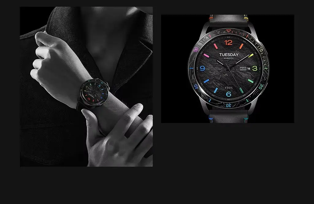 Безель ATR і шкіряний ремінець Sikai для смартгодинника Xiaomi Watch S3/S4 Black-rainbow - фото 10