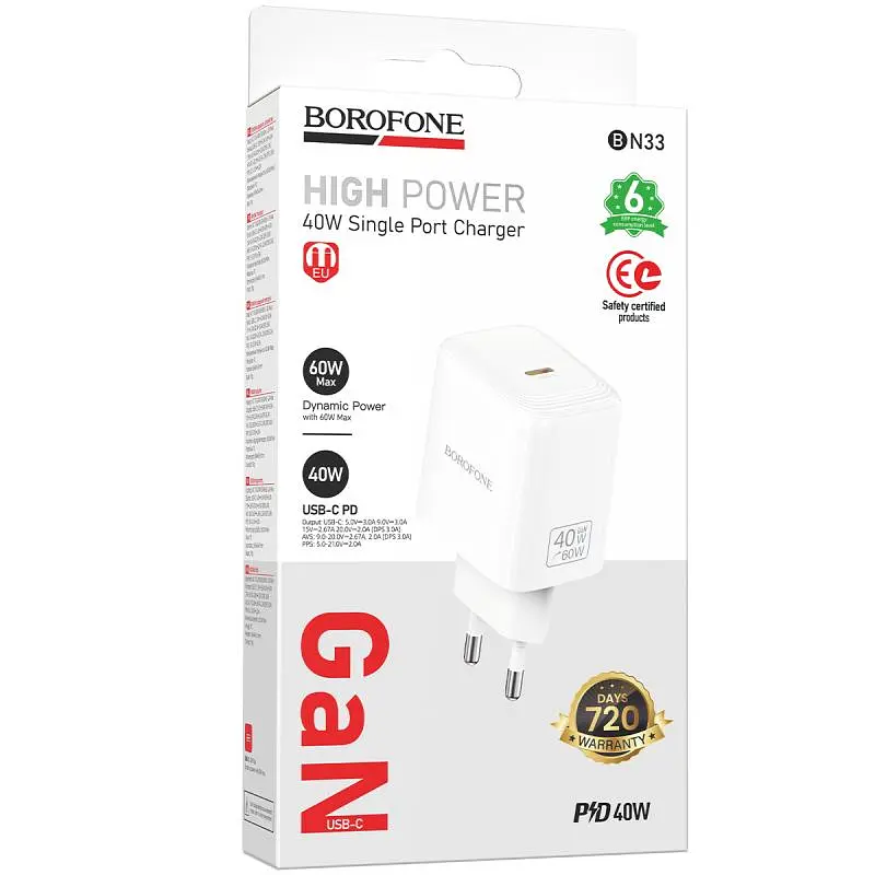 СЗУ Borofone BN33 Fuente PD40W (1USB-C) White - фото 2