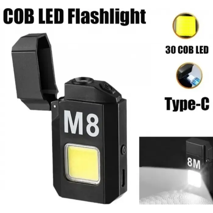 Електроімпульсна запальничка M8 з ліхтариком, дисплеєм та USB зарядкою, 3W - фото 2