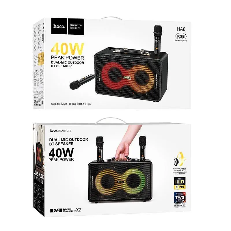 Караоке — акустика Hoco ha8 Ave wireless dual-mic outdoor бездротова з 2 мікрофонами - фото 6