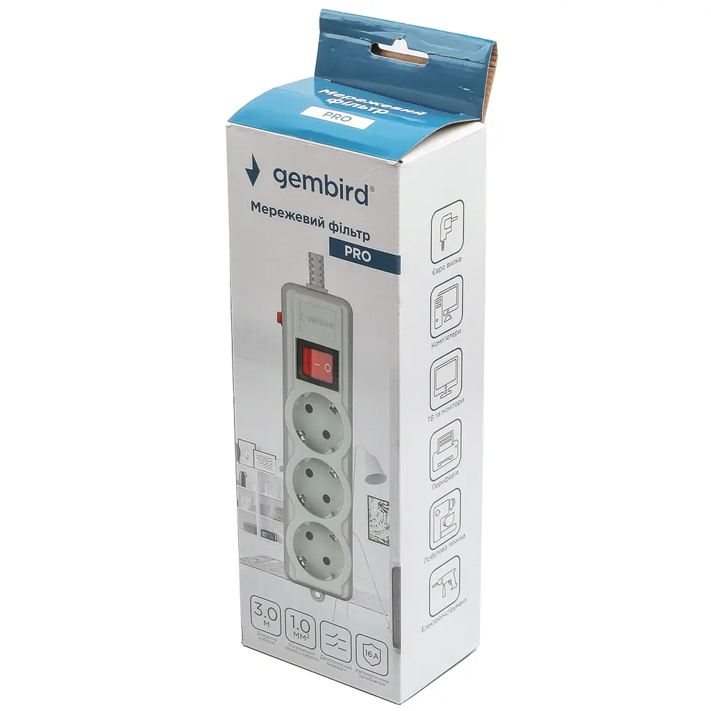 Мережевий фільтр Gembird SPG3-G-10G-PRO 3 розетки 3 м - фото 4