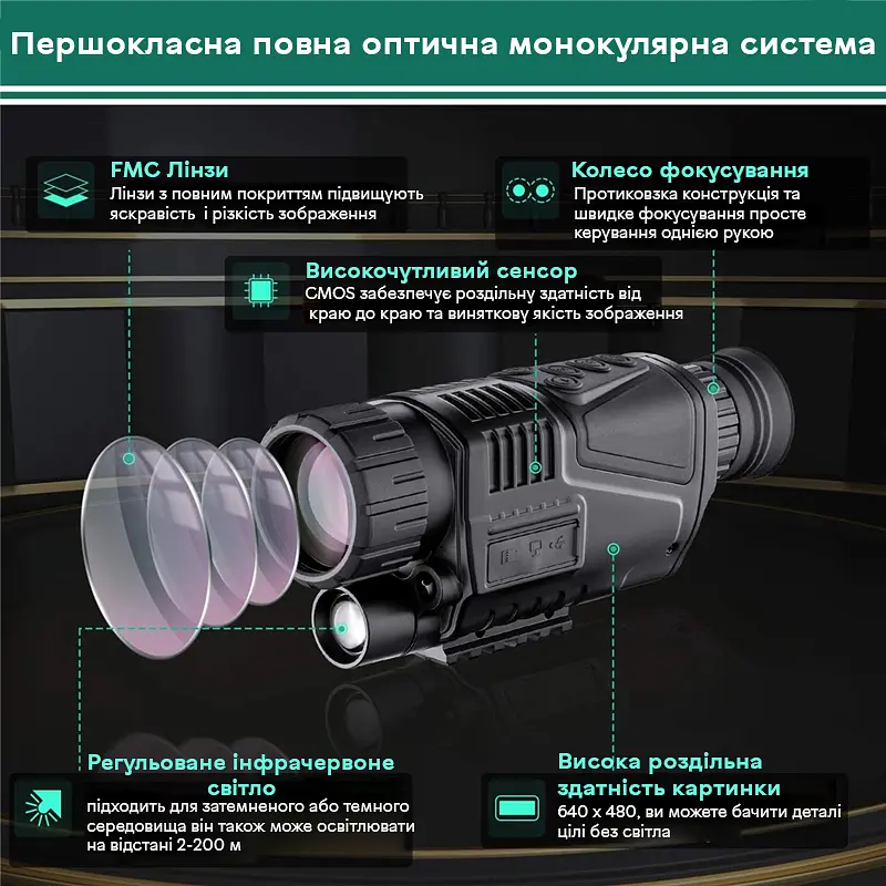 Монокуляр нічного бачення до 200 метрів з 5Х зумом та відео фото записом Suntek NV-300 (100864) - фото 5