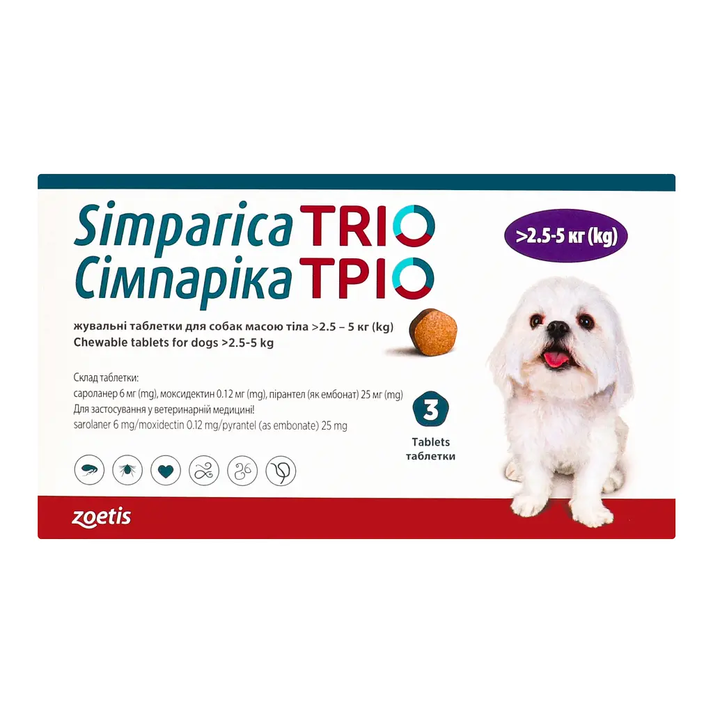 Таблетка от блох и клещей Симпарика Трио для собак 2.5-5 кг 3 шт. (10024330) - фото 4