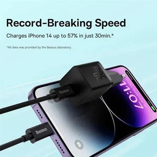 Зарядное устройство с кабелем Baseus GaN5 mini Fast Charger 1C 30 W P10110902113-00 - фото 3