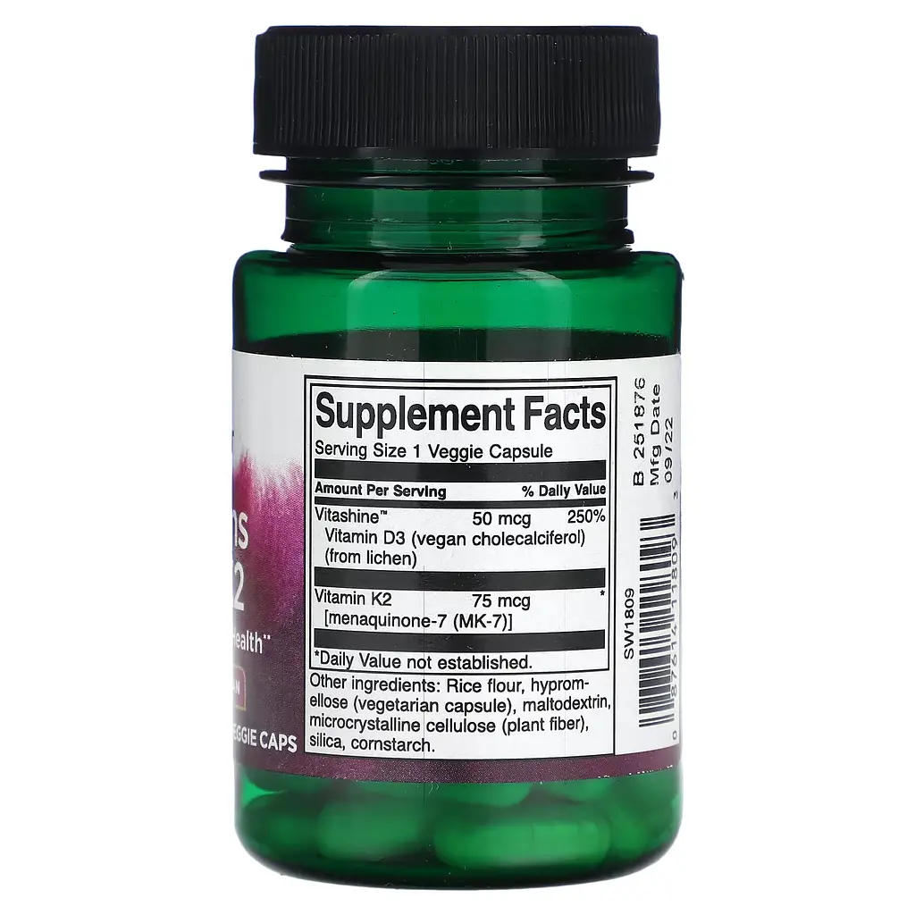Вітаміни D3 і K2 Vitamins D3 & K2 2000 Iu & 75мкг - 60 вег.капсул - фото 2