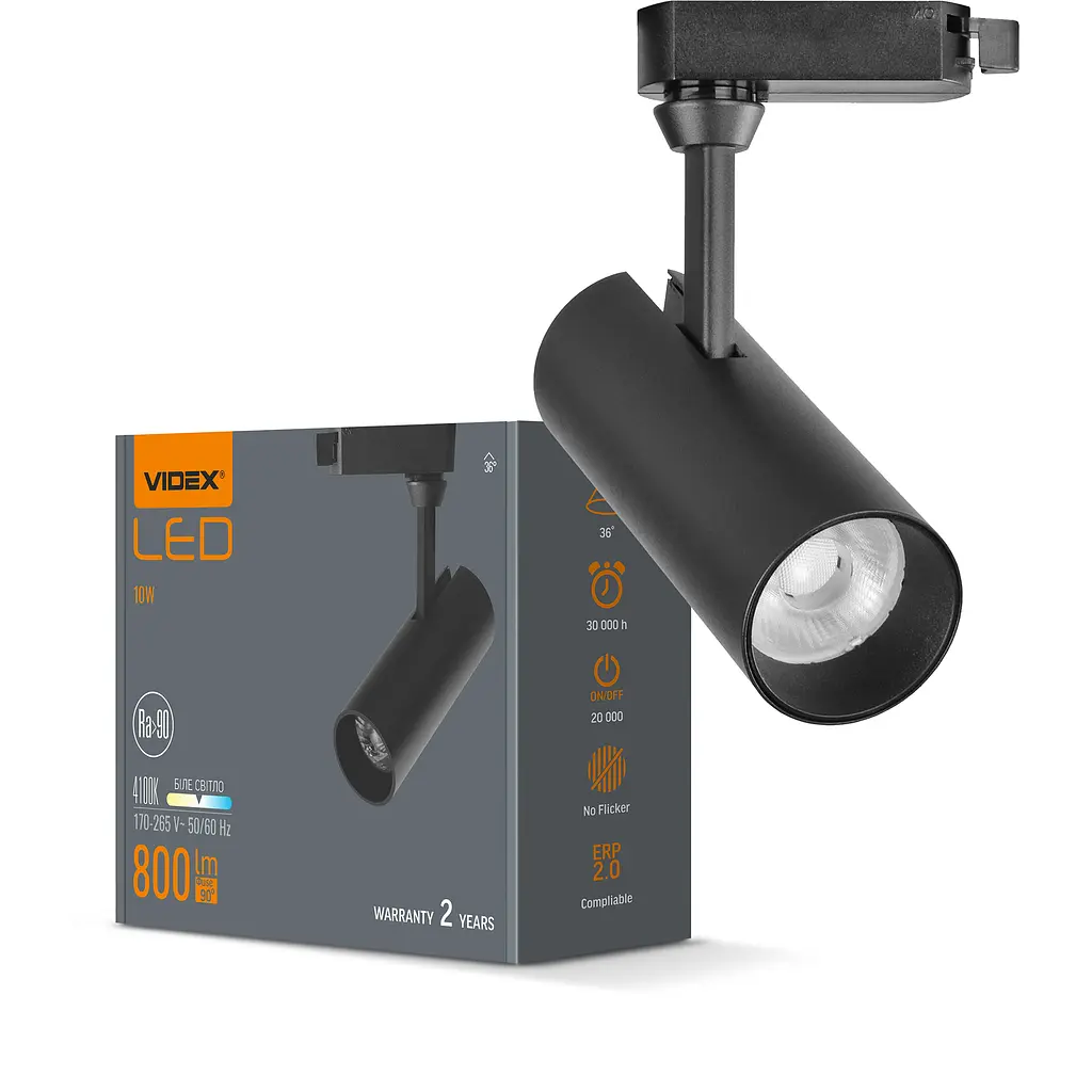LED світильник трековий VIDEX 10W 4100K чорний VIDEX (25911-000) - фото 2