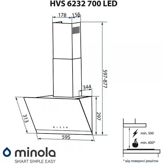 Витяжка Minola HVS 6232 WH/Inox 700 LED - фото 13