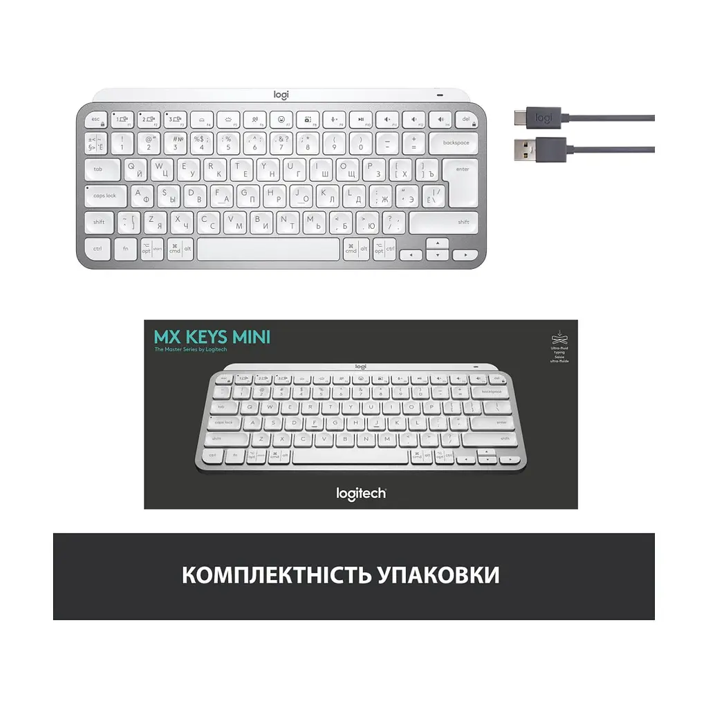Клавіатура Logitech MX Keys Mini Wireless Illuminated UA Pale Grey (920-010499) - фото 2